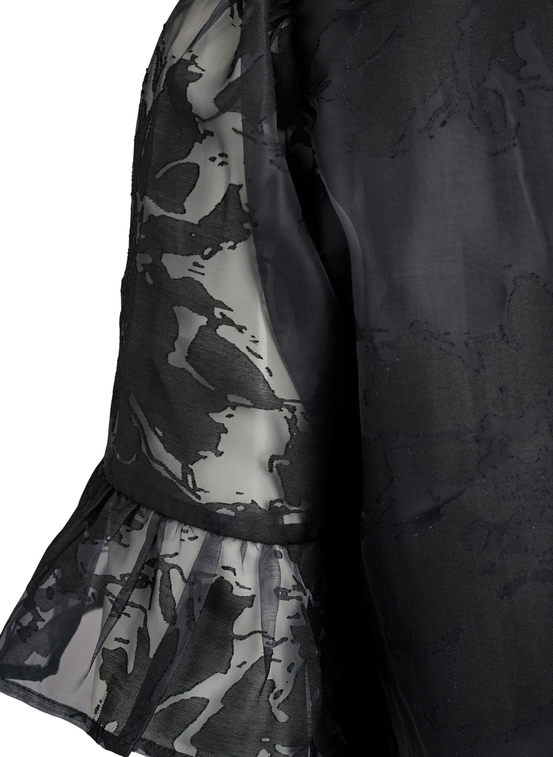 Zizzifashion Organza-look party blouse with a tone-on-tone pattern, Black, Packshot image number 3
