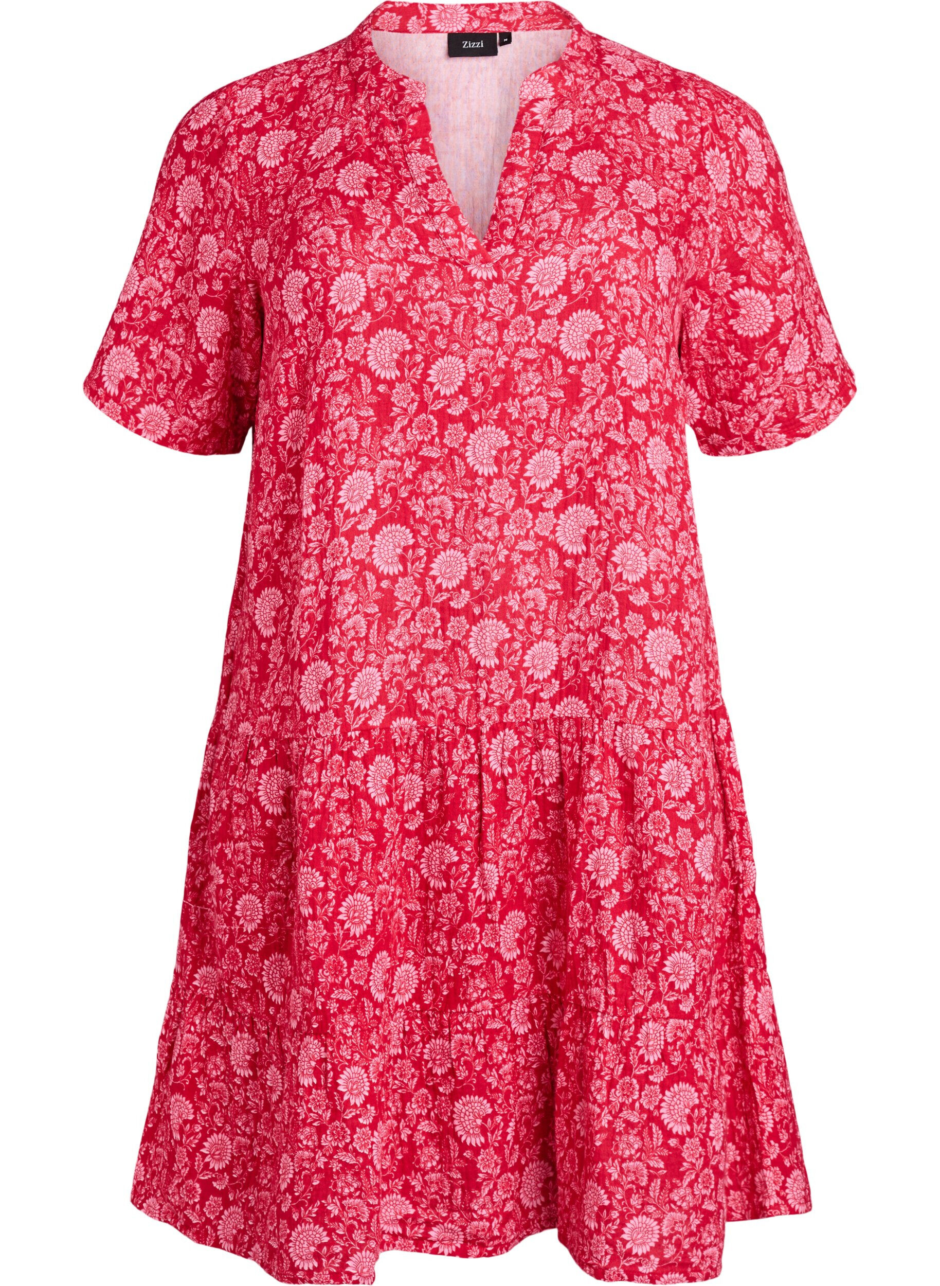 Zizzifashion Short A-line dress in cotton muslin, Red, Packshot image number 0