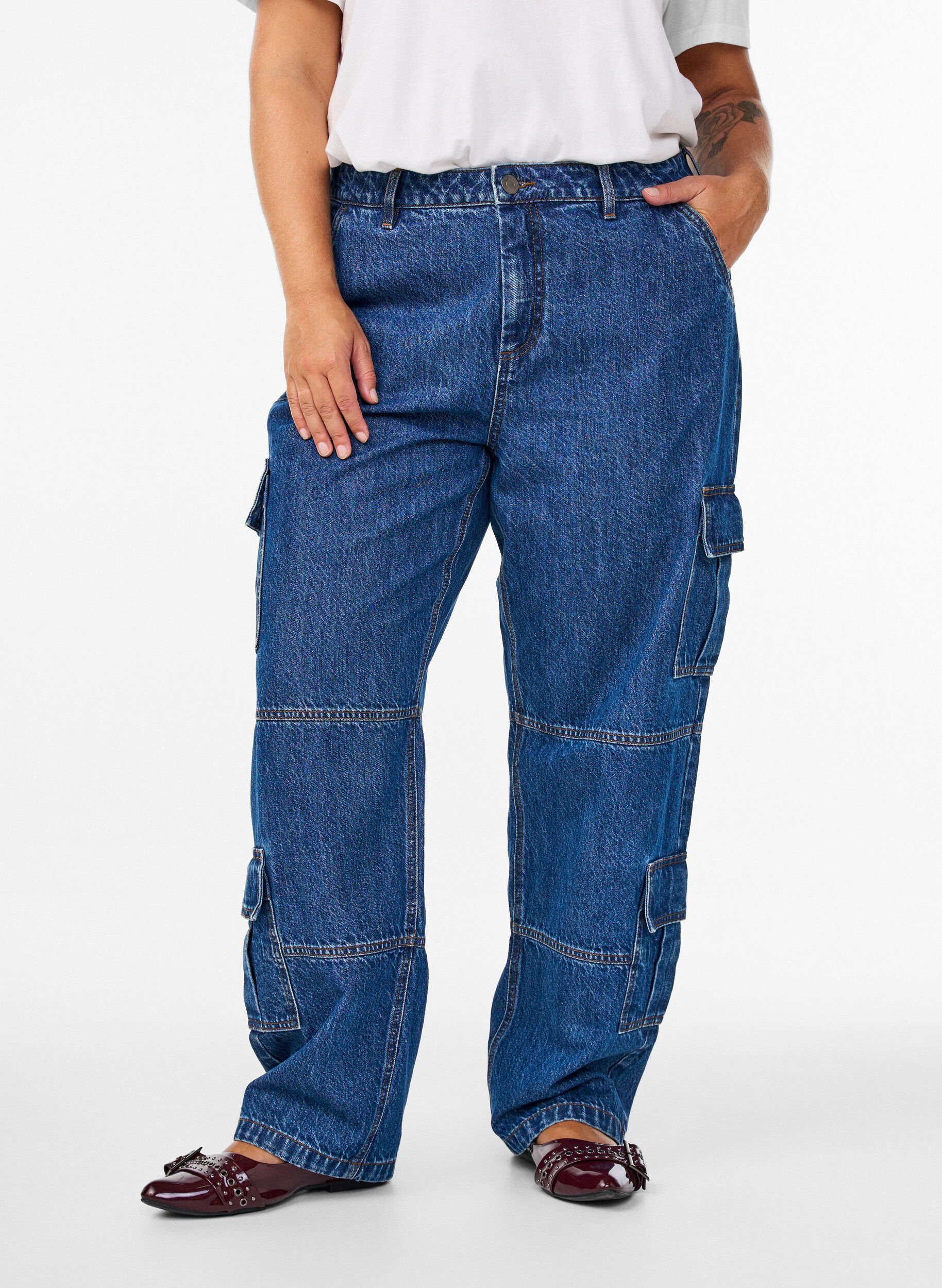 Zizzifashion High-waisted cargo jeans, Blue, Model image number 2