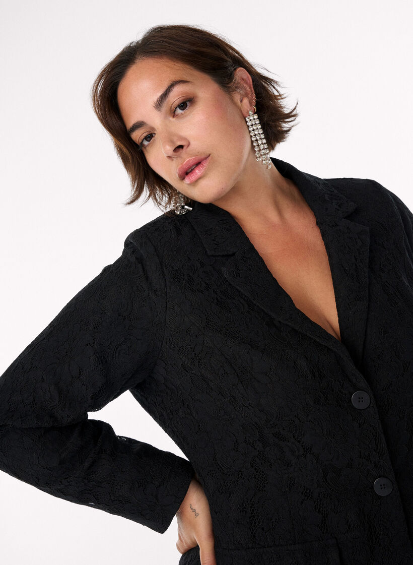 Lace blazer with button closure, Black, Model image number 3