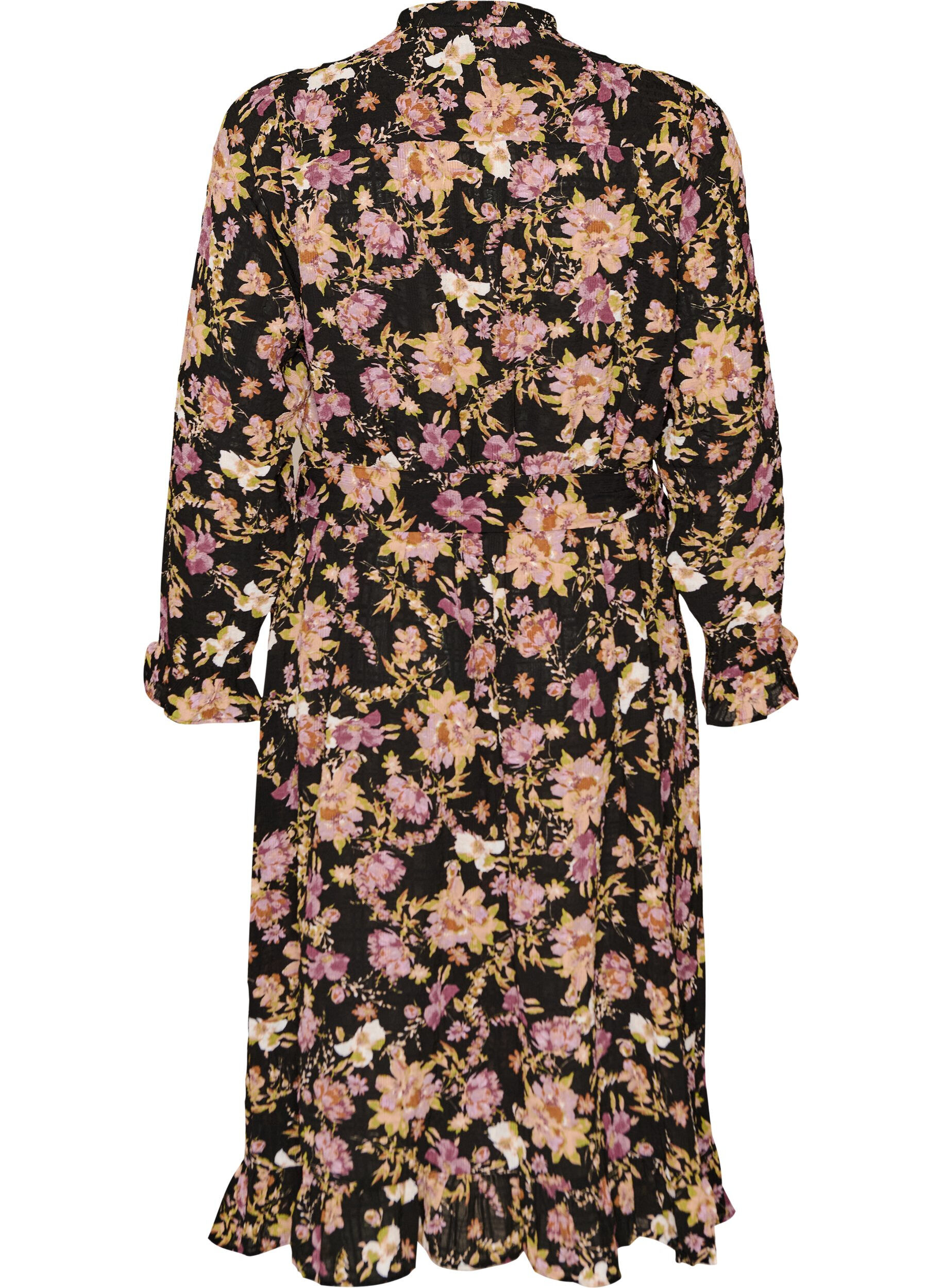 ZizzifashionMidi dress with floral print and detachable tie belt, Black, Packshot image number 1