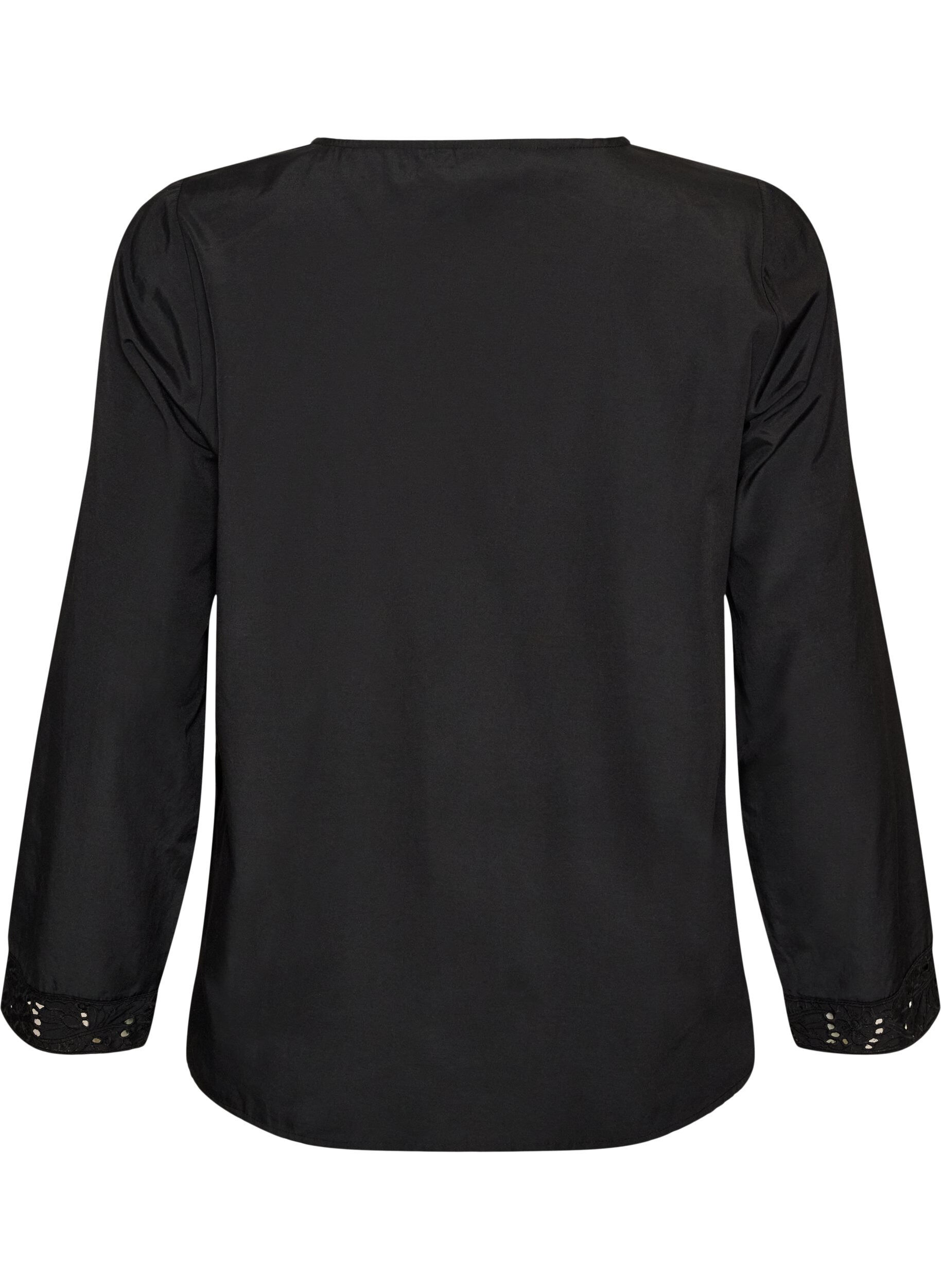 ZizzifashionShirt blouse with broderie anglaise, Black, Packshot image number 1