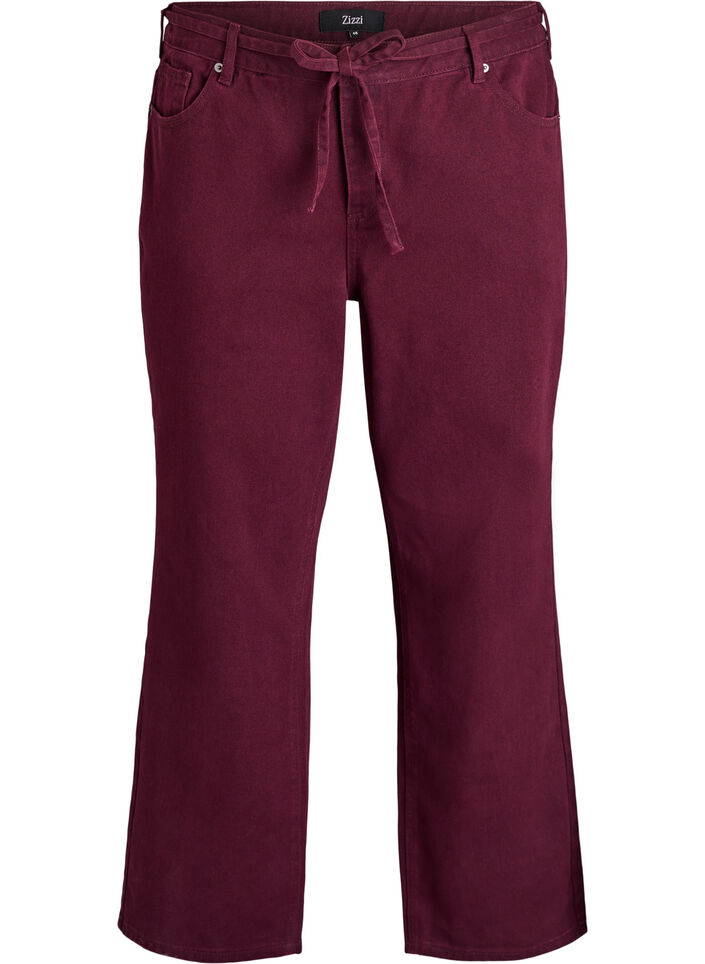Coloured high-waisted jeans with a tie-belt, Red, Packshot image number 0