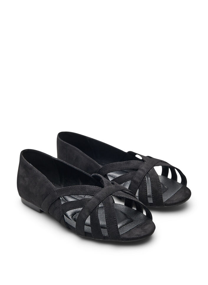 Ballerina in faux suede with crossed straps, Black, Packshot image number 1