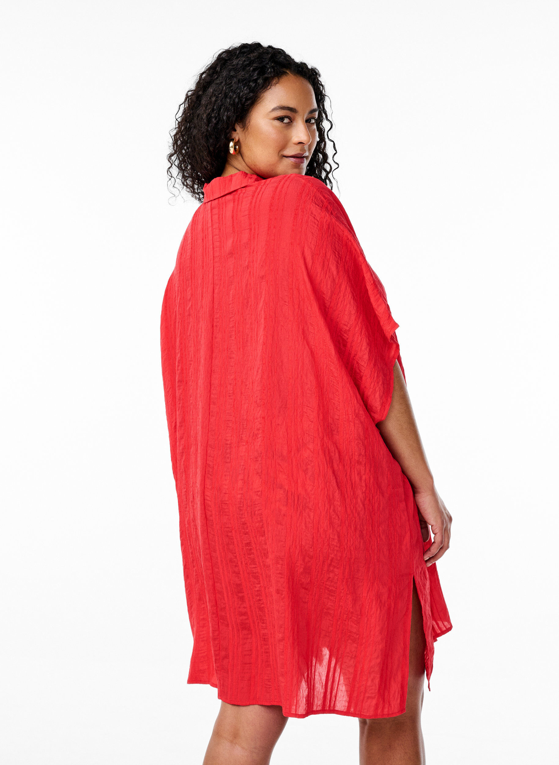 Zizzifashion Beach kaftan with collar and button closure, Red, Model image number 2