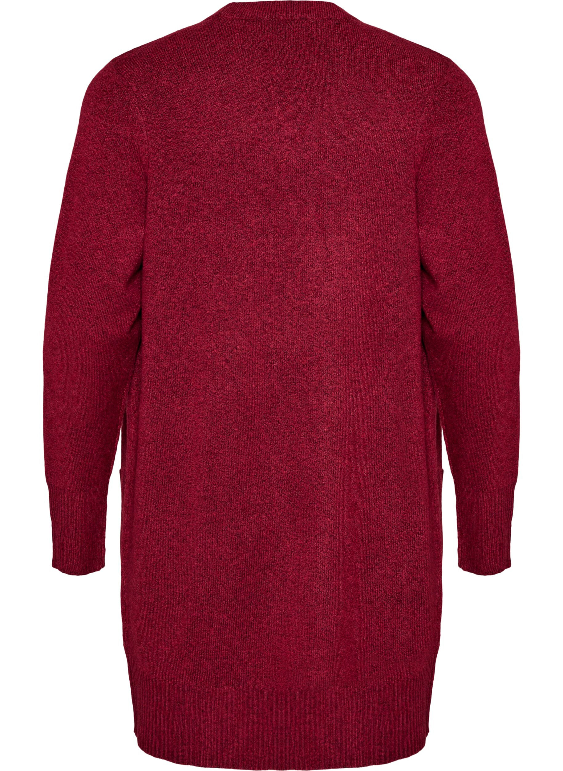 ZizzifashionRibbed Knit Cardigan with Pockets, Red, Packshot image number 1