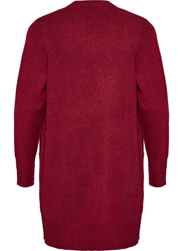 Ribbed Knit Cardigan with Pockets, Red, Packshot image number 1