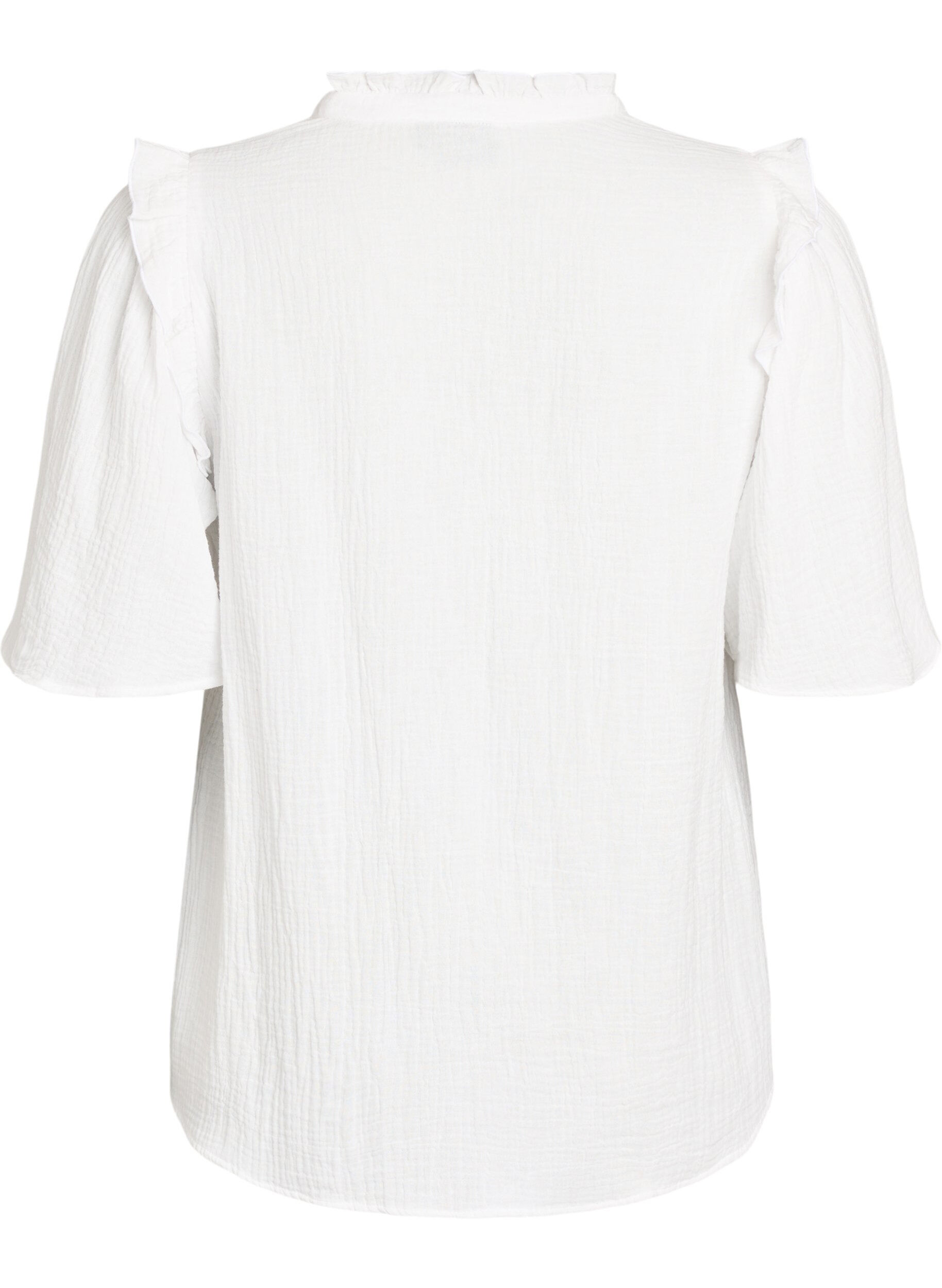 Zizzifashion Blouse in cotton muslin with broderie anglaise and 1/2 sleeves, White, Packshot image number 1