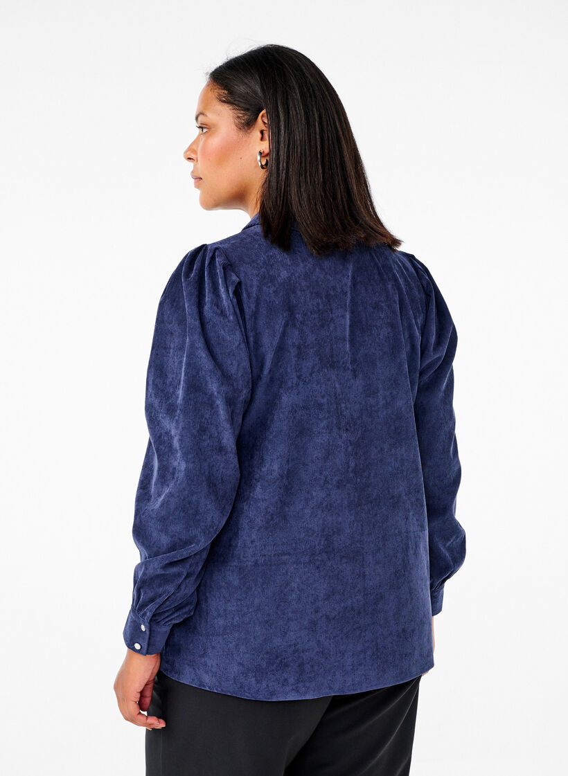 Velvet shirt with rhinestone buttons, Medieval Blue, Model image number 1