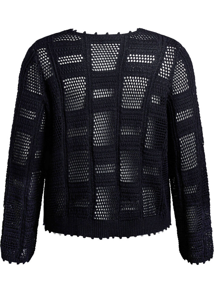 Knitted cardigan with ties and an openwork pattern, Black, Packshot image number 1