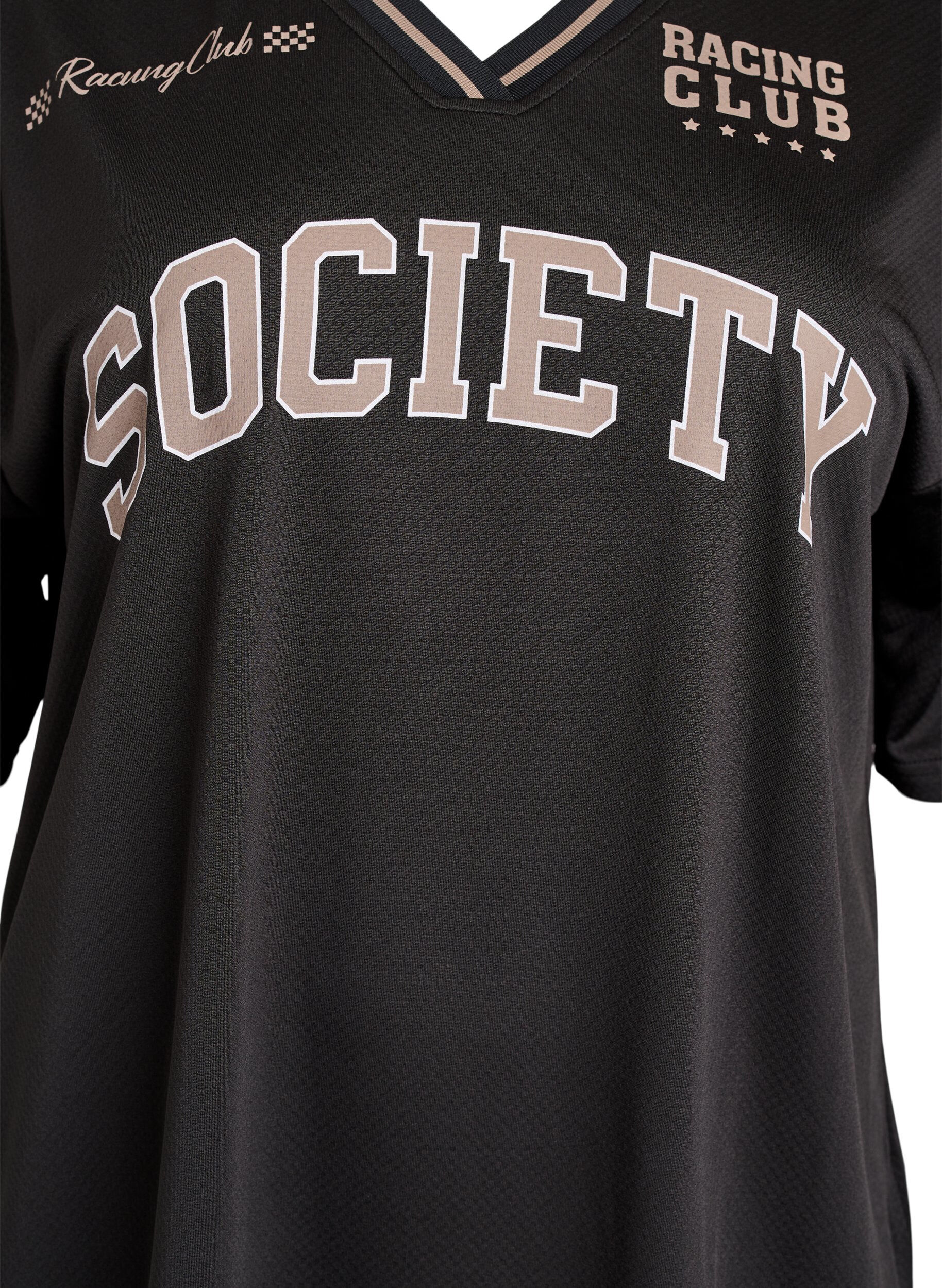 Zizzifashion Sporty T-shirt with V-neck and racing print, Black, Packshot image number 2