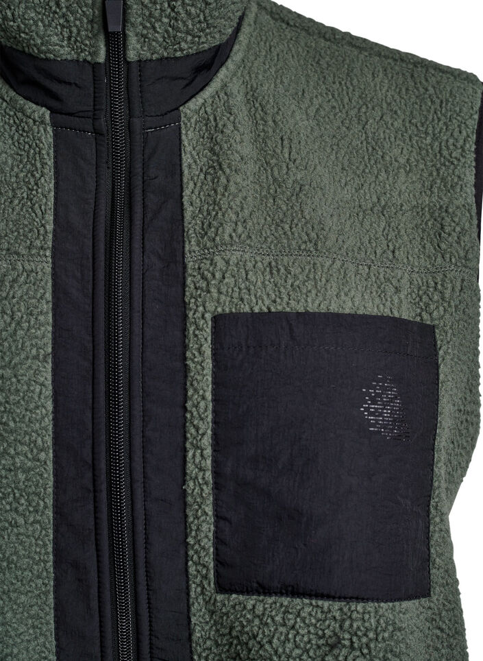Sporty teddy waistcoat with pockets, Thyme, Packshot image number 2