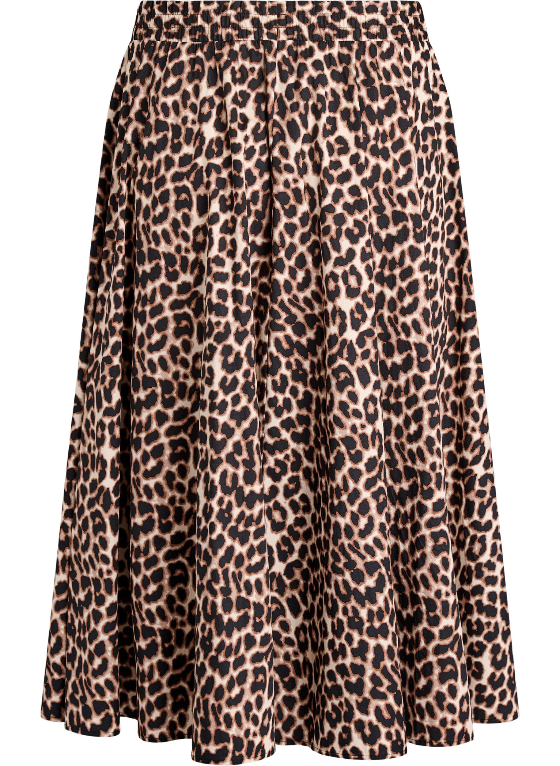 Zizzifashion A-line midi skirt with leopard print, Brown, Packshot image number 1