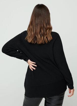 Knitted blouse with an asymmetric hem, Black, Model image number 1