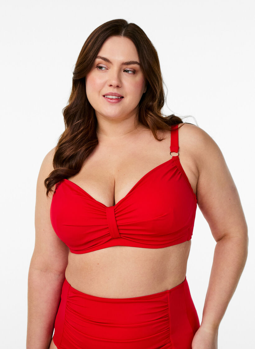 Underwire bikini bra with draping, Red, Model image number 0