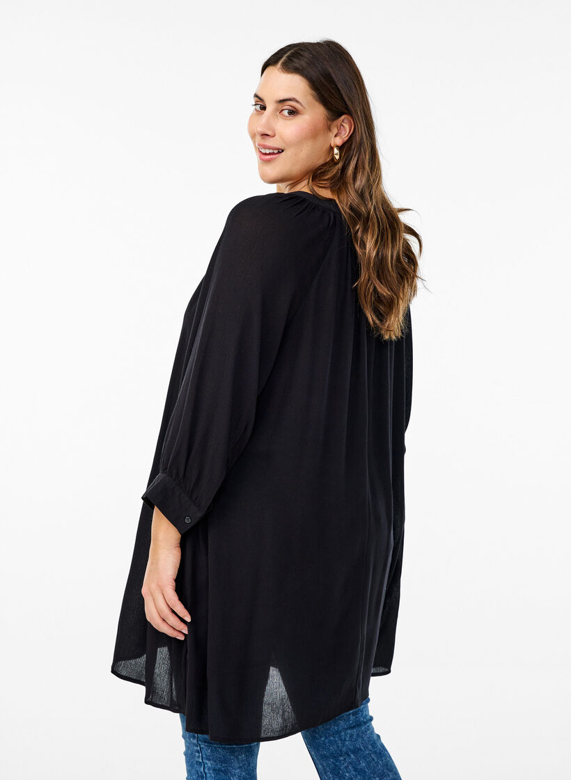 Tunic with 3/4 sleeves and an A-line cut, Black, Model image number 2