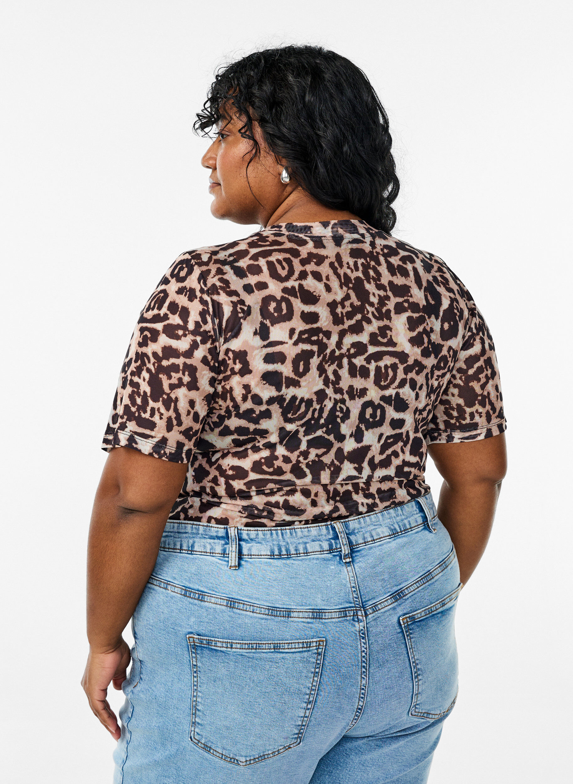 Zizzifashion Mesh blouse with short sleeves, Brown, Model image number 2