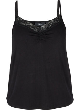 Close-fitting Viscose Top with Lace Edge, Black, Packshot image number 0
