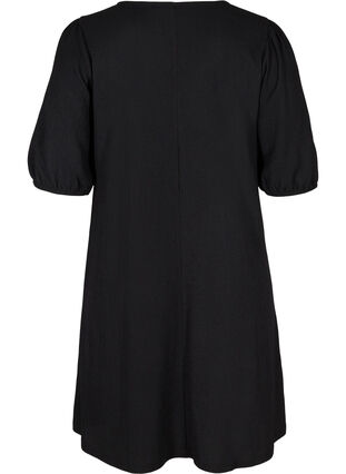 Dress with puff sleeves and V-neck, Black, Packshot image number 1