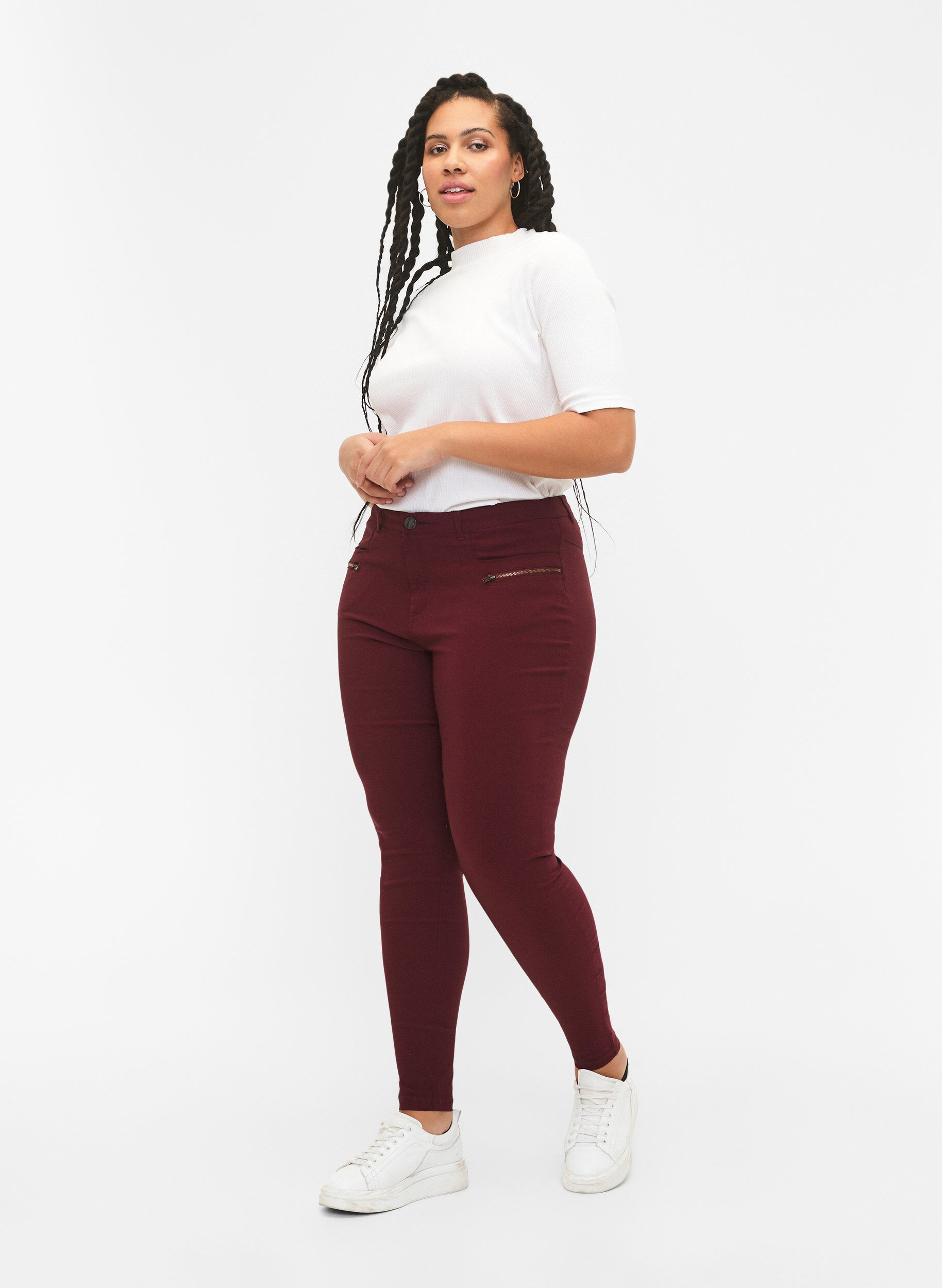 Zizzifashion Close-fitting trousers with zipper details, Red, Model image number 0