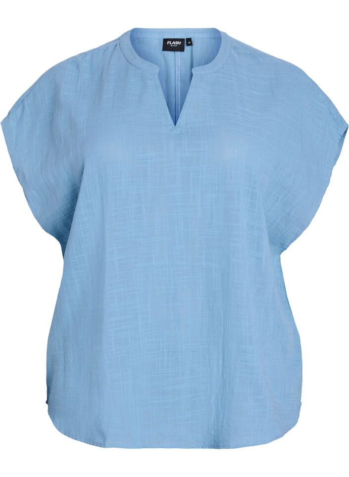 Loose blouse with cap sleeves, Blue, Packshot image number 0