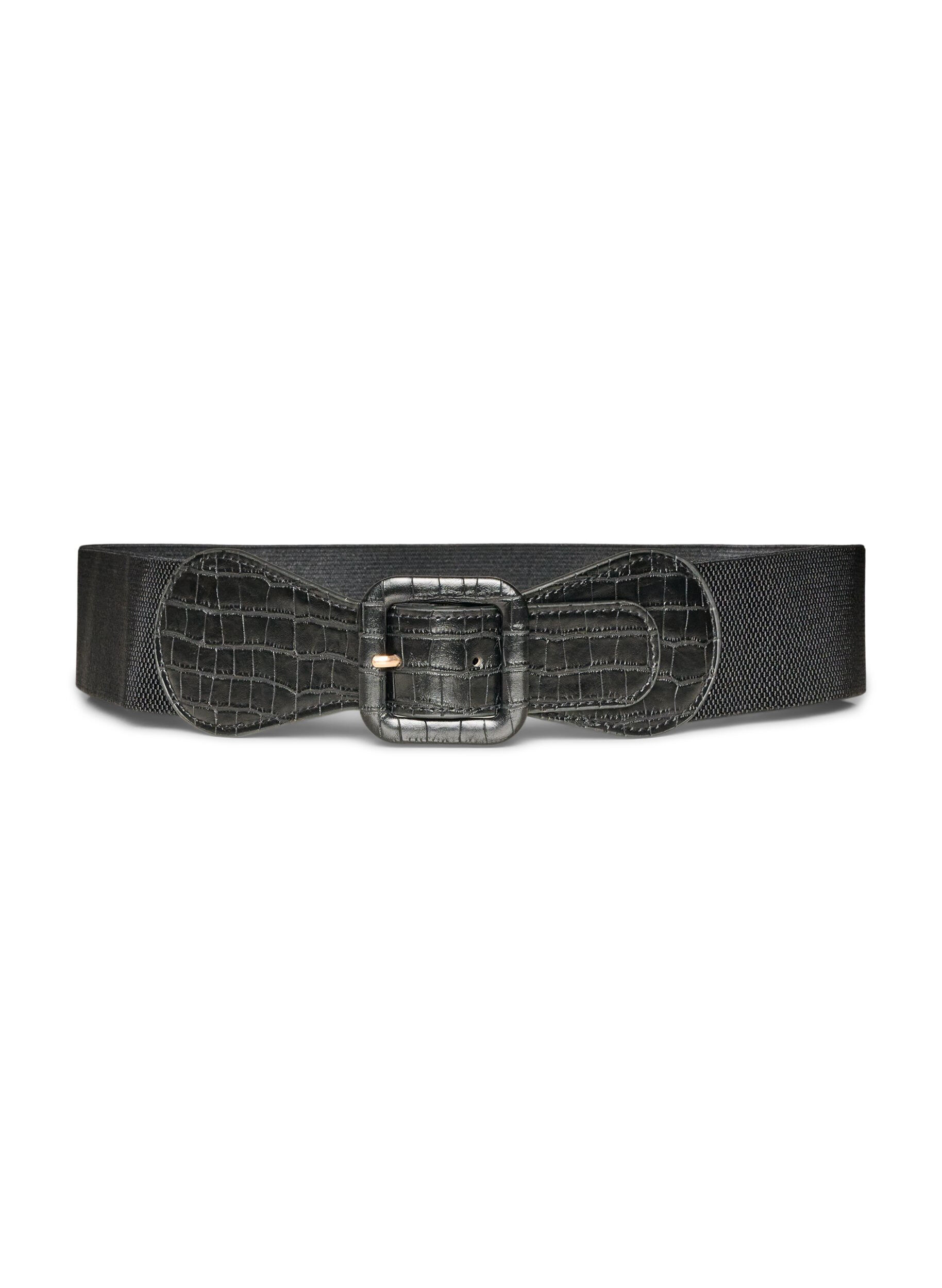 ZizzifashionElastic waist belt with croc detail, Black, Packshot image number 0
