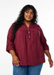 Blouse in cotton muslin with broderie anglaise, Dark Bordeaux, Model image number 0