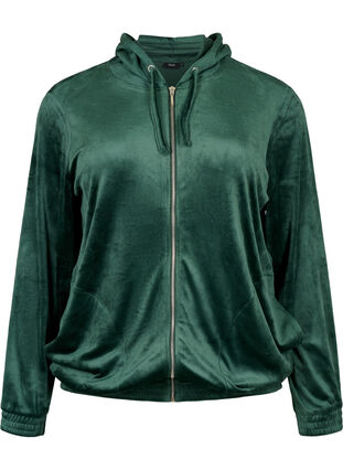 Velour cardigan with zipper and hood, Scarab, Packshot image number 0