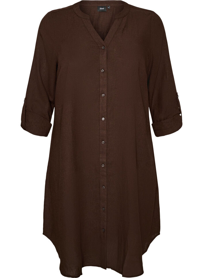 Long shirt in linen and viscose, Brown, Packshot image number 0