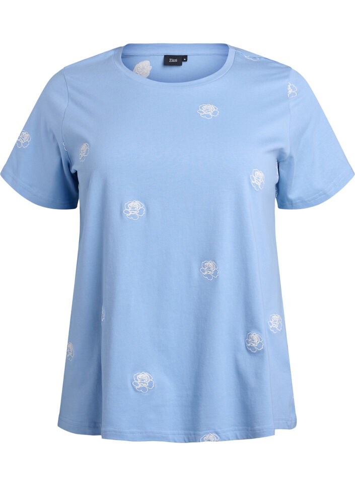 T-shirt in organic cotton with embroidered motifs, Light Blue, Packshot image number 0