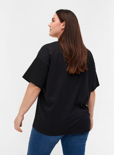 Short-sleeved cotton T-shirt, Black, Model image number 1