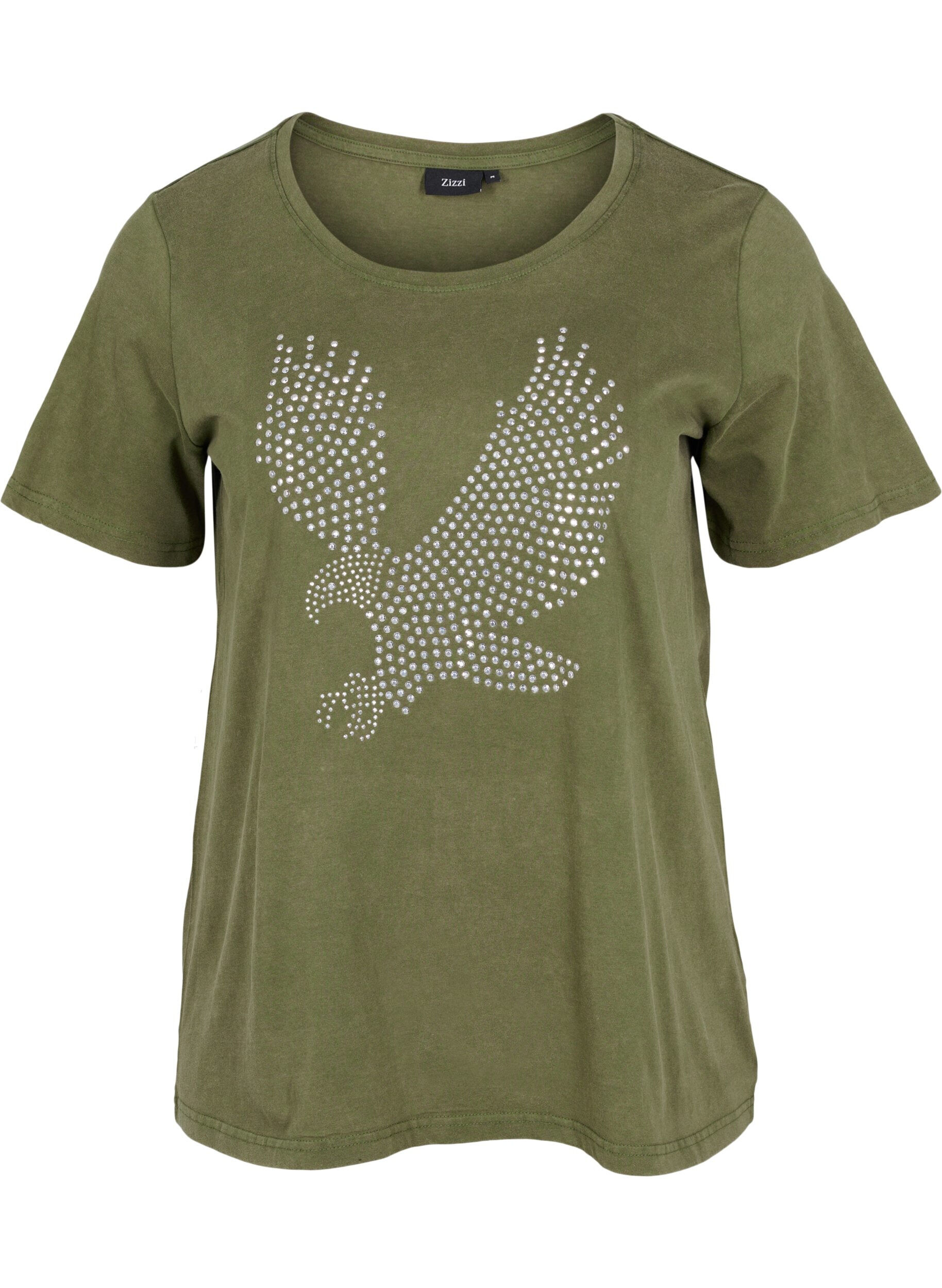 Zizzifashion Cotton t-shirt in acid wash and stones, Ivy Green Wash, Packshot image number 0