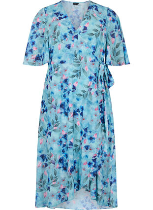 Short-sleeved wrap dress with floral print, Trellis AOP, Packshot image number 0