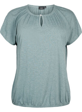 Melange blouse with short sleeves, Chinois Green Mel., Packshot image number 0