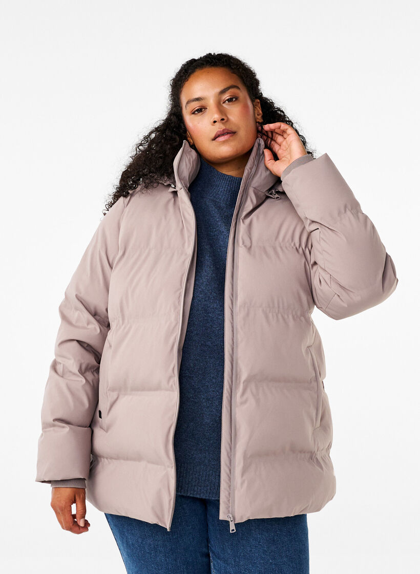Short puffer jacket with hood, Beige, Model image number 0