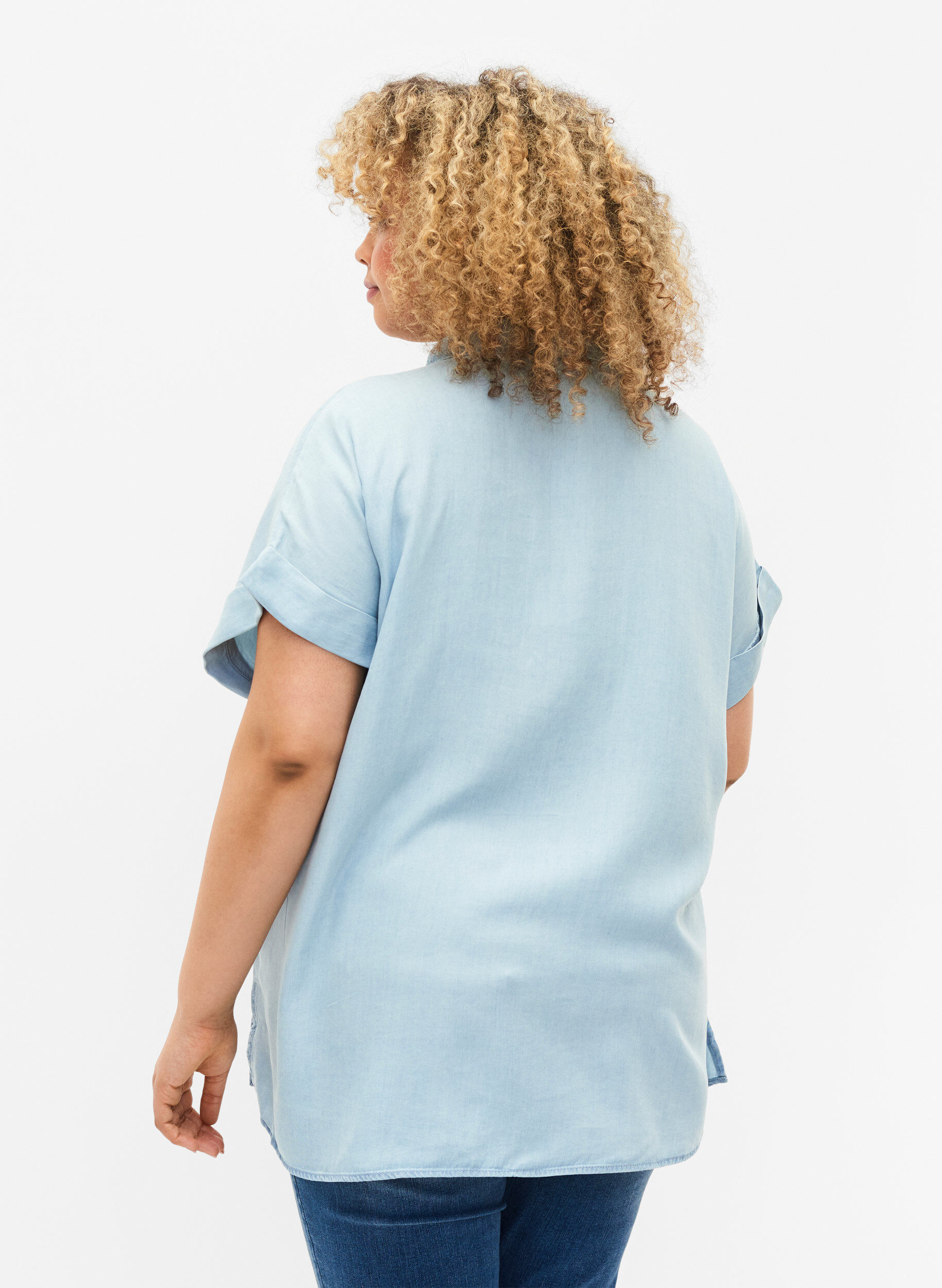 Zizzifashion Short-sleeved shirt in lyocell (TENCEL&trade;), Light blue denim, Model image number 1