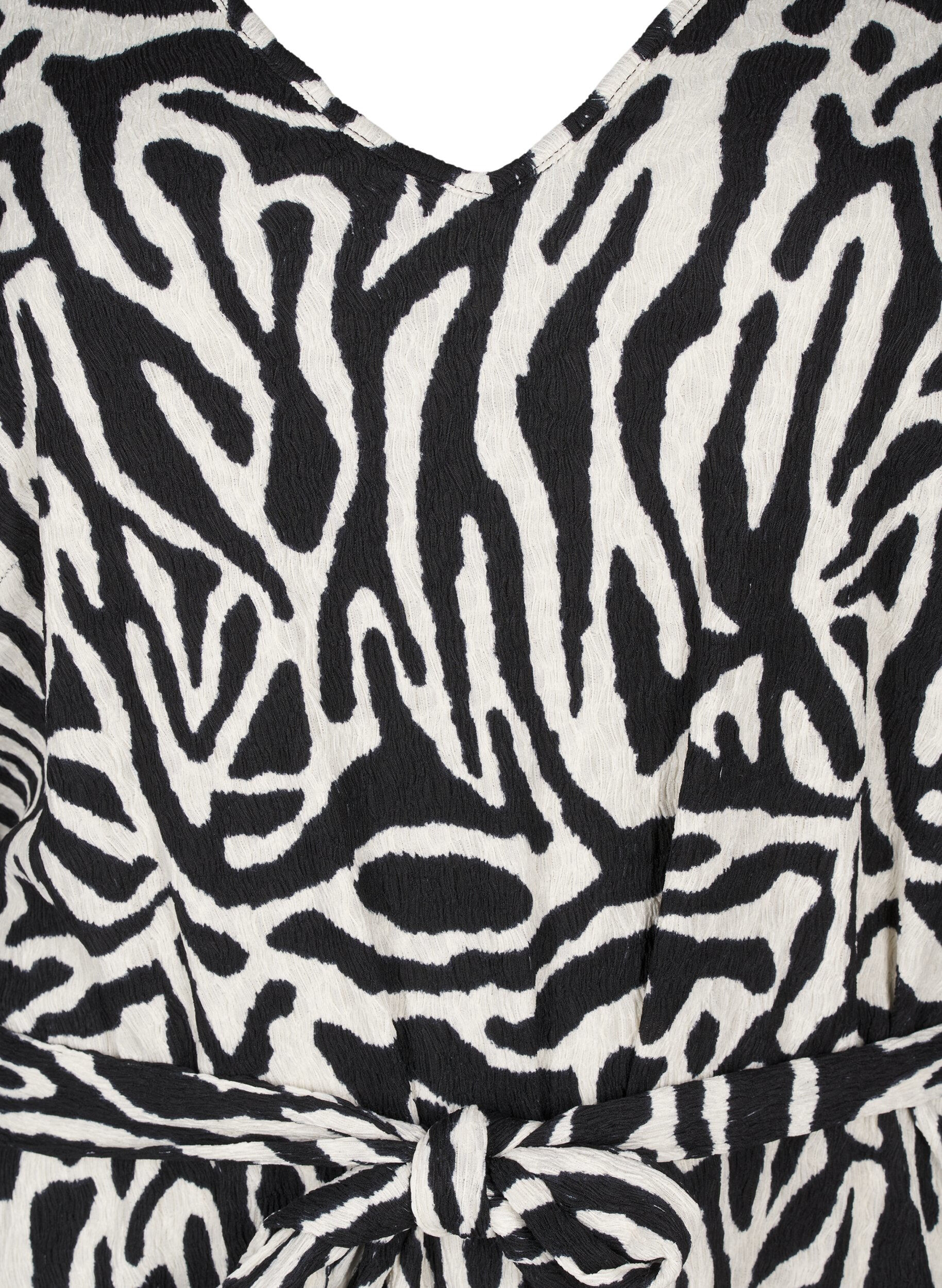 Zizzifashion Short dress with 3/4 sleeves and zebra print, Black, Packshot image number 2