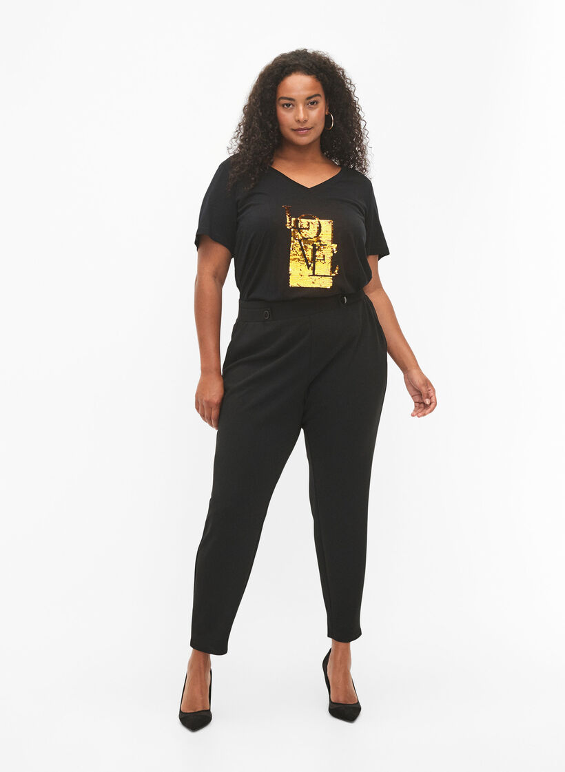 Trousers with pockets and decorative buttons, Black, Model image number 0