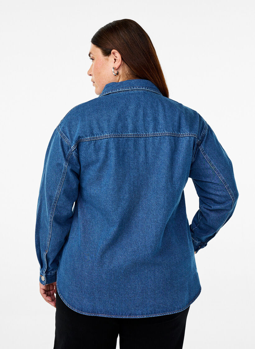 Denim shirt with eyelets, Blue, Model image number 2