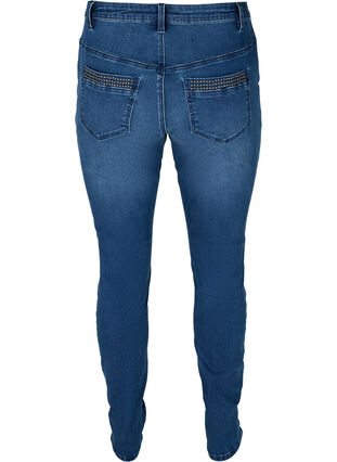 High rise, studded Nille jeans with studs, Medium Blue denim, Packshot image number 1