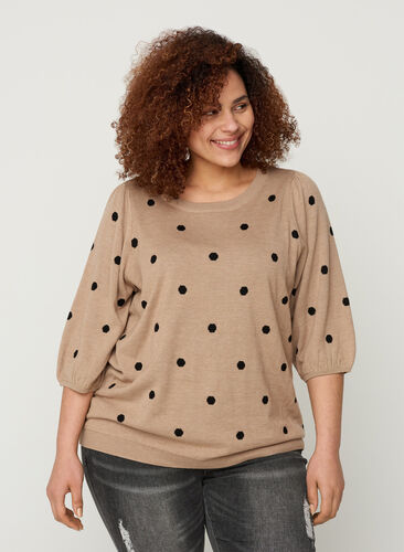 Knitted blouse with 3/4 sleeves and contrast-coloured dots, Nomad Mel w black, Model image number 0