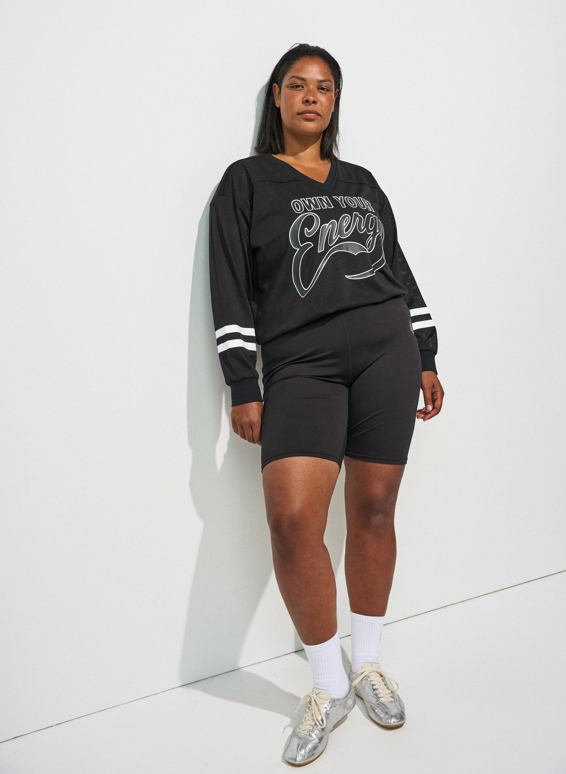 ZizzifashionSporty mesh top with text print, Black, Model image number 1