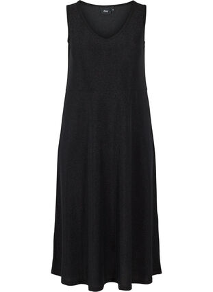 Sleeveless sparkly dress with a V-neckline, Black, Packshot image number 0