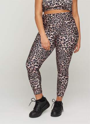 Cropped sports tights with leopard print, Leopard, Model image number 0