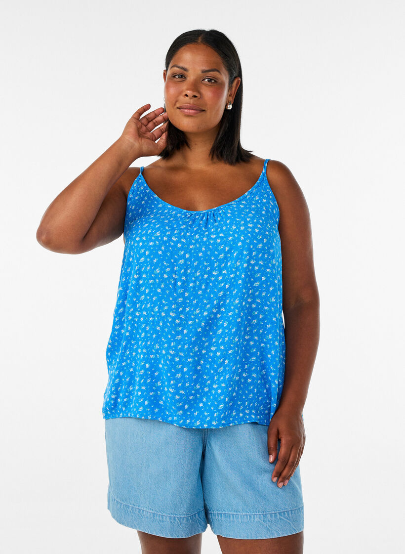 Strap top in viscose, Blue, Model image number 0