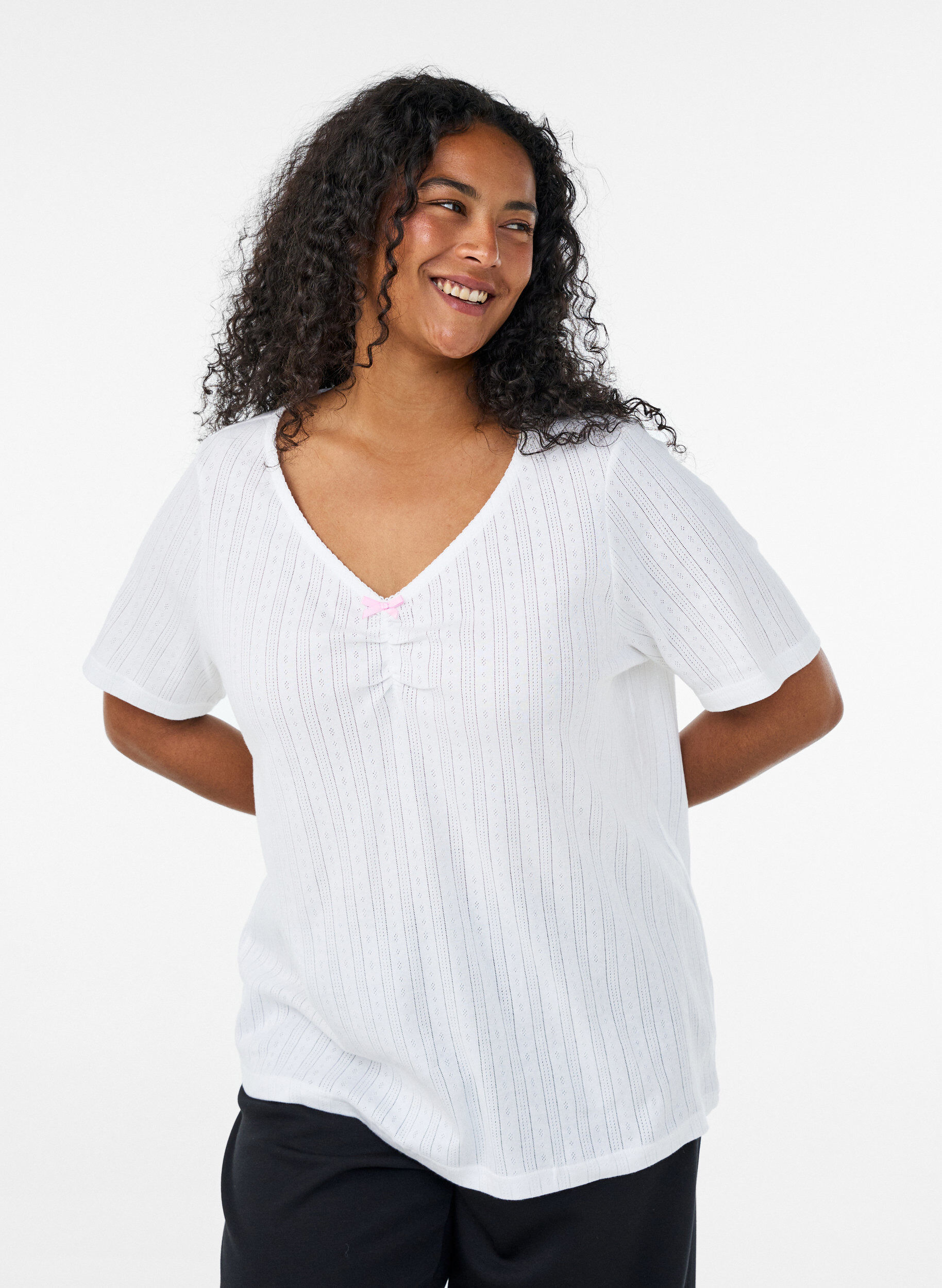 ZizzifashionNight top in organic cotton with eyelet embroidery, White, Model image number 0