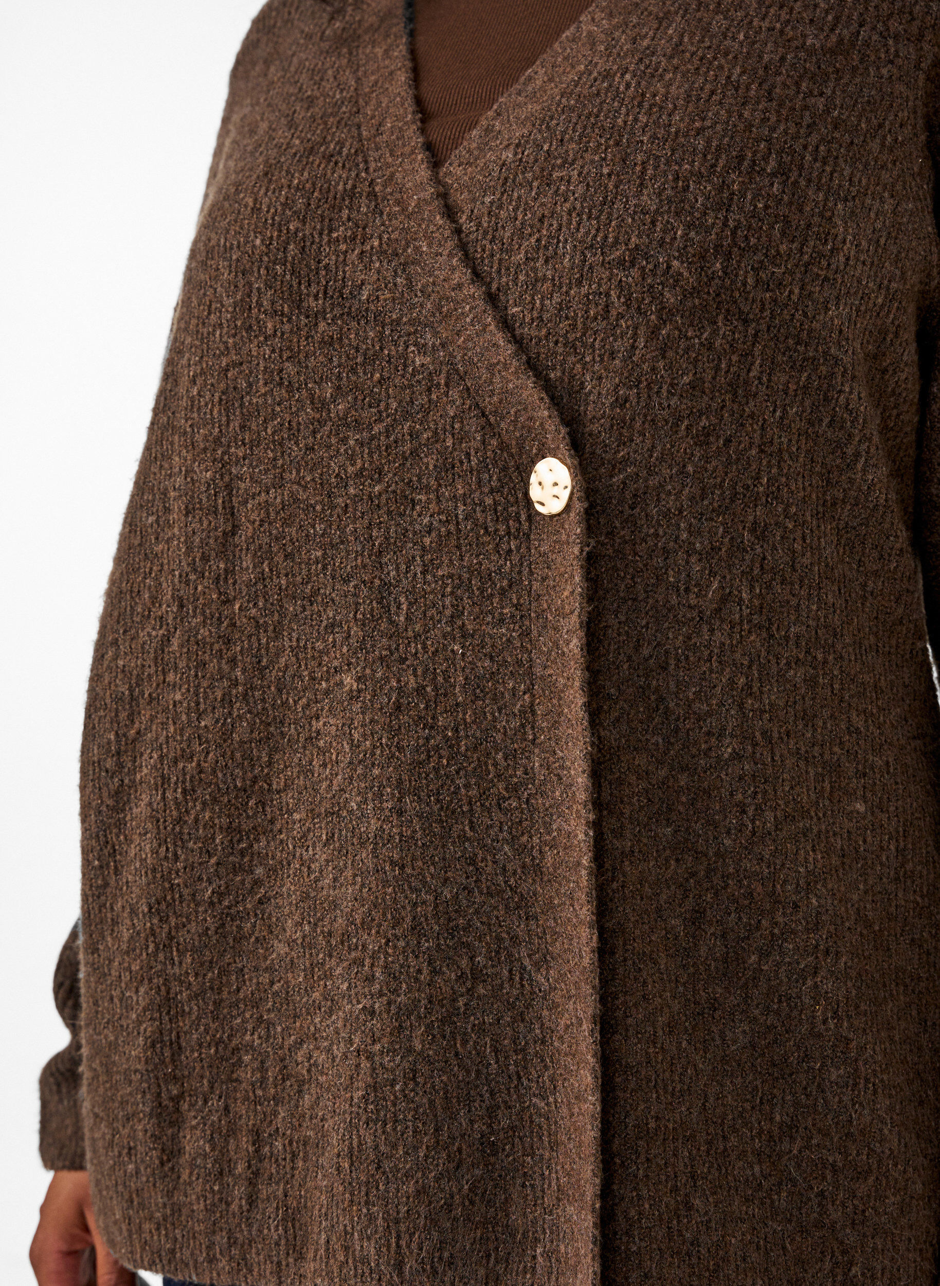 ZizzifashionKnitted cardigan with an asymmetric closure, Brown, Model image number 3