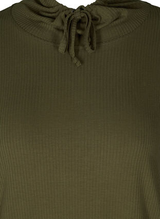 Long-sleeved blouse with a high neck and drawstring, Olive Night, Packshot image number 2