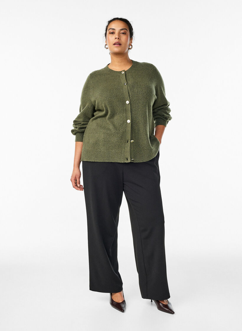 Cardigan in soft knit with gold-coloured buttons, Green, Model image number 1