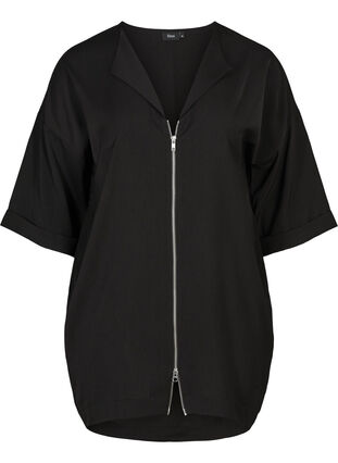 Oversized tunic with zipper, Black, Packshot image number 0